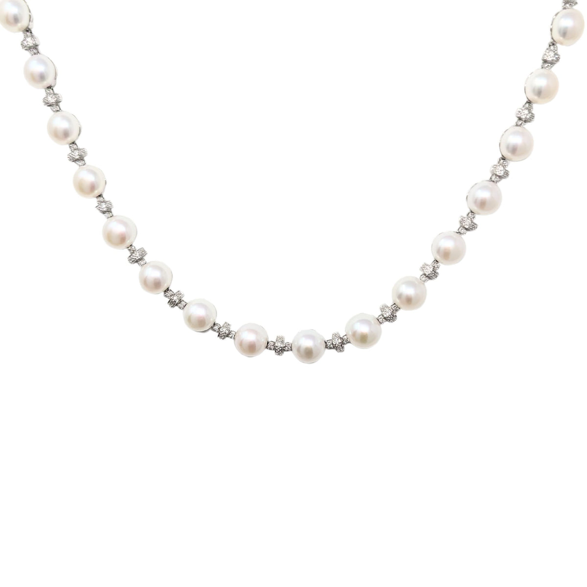 Ross Simons 14K White Gold, Pearl & Diamond Necklace