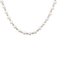 Ross Simons 14K White Gold, Pearl & Diamond Necklace