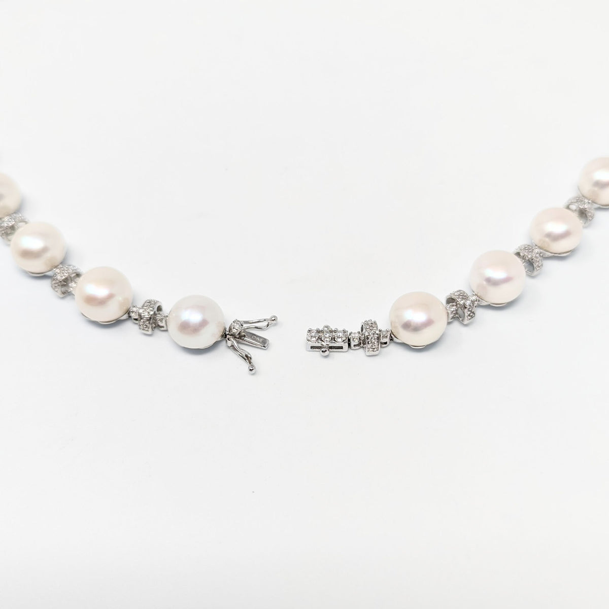 Ross Simons 14K White Gold, Pearl & Diamond Necklace