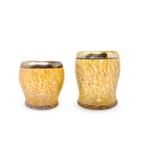 Pair of Small Art Glass Vases W/ Silverplated Brass Rims