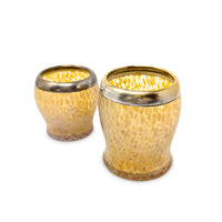 Pair of Small Art Glass Vases W/ Silverplated Brass Rims