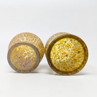 Pair of Small Art Glass Vases W/ Silverplated Brass Rims