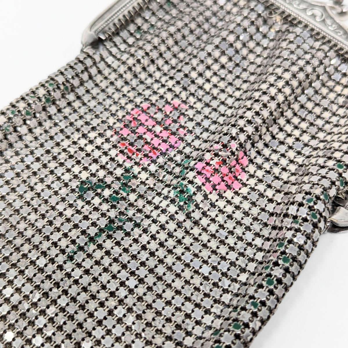 Whiting & Davis Floral Enameled Metal Mesh Bag