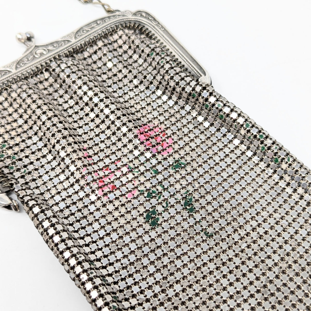 Whiting & Davis Floral Enameled Metal Mesh Bag