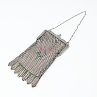 Whiting & Davis Floral Enameled Metal Mesh Bag