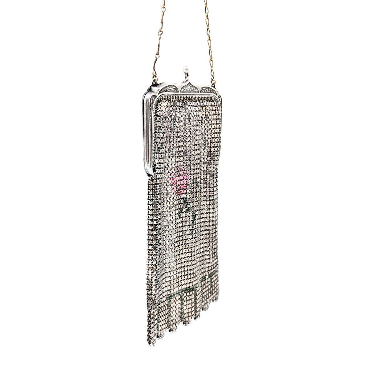 Whiting & Davis Floral Enameled Metal Mesh Bag