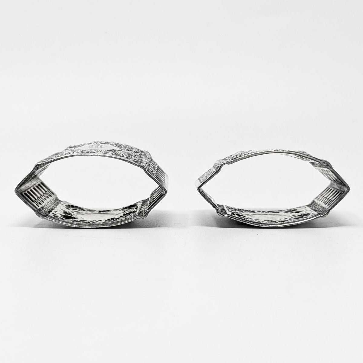 Victorian Silverplate Repousse Oval Napkin Rings (Pair) "K" Monogram