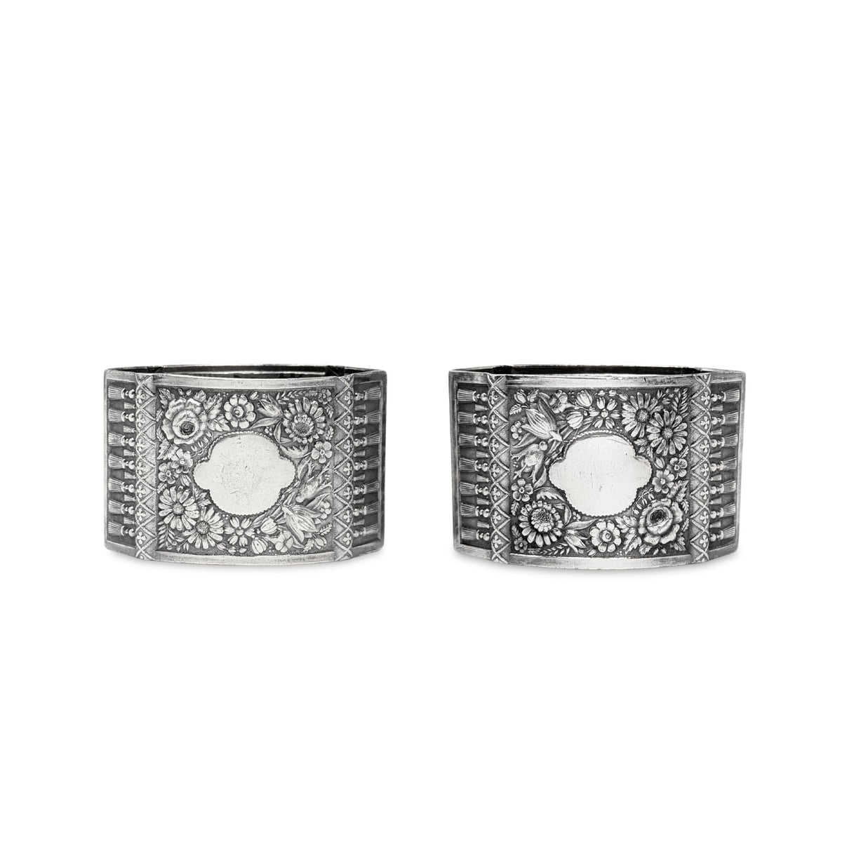 Victorian Silverplate Repousse Oval Napkin Rings (Pair) "K" Monogram