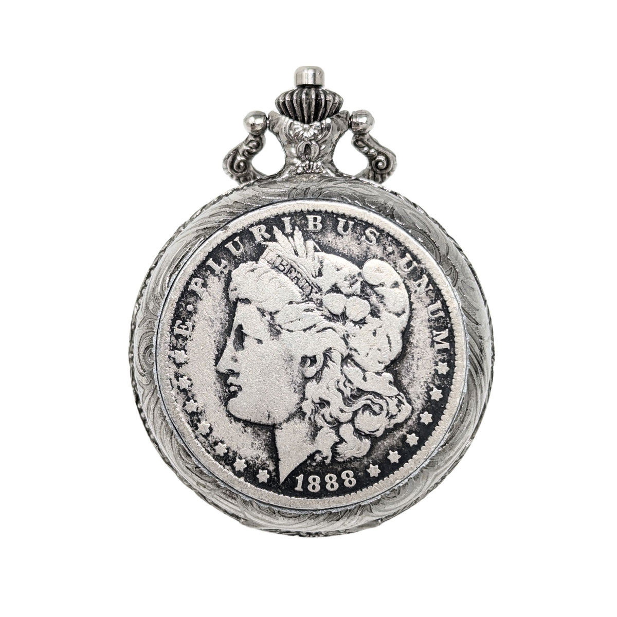 American Historic Society 1888-O Morgan Silver Dollar Pocket Watch