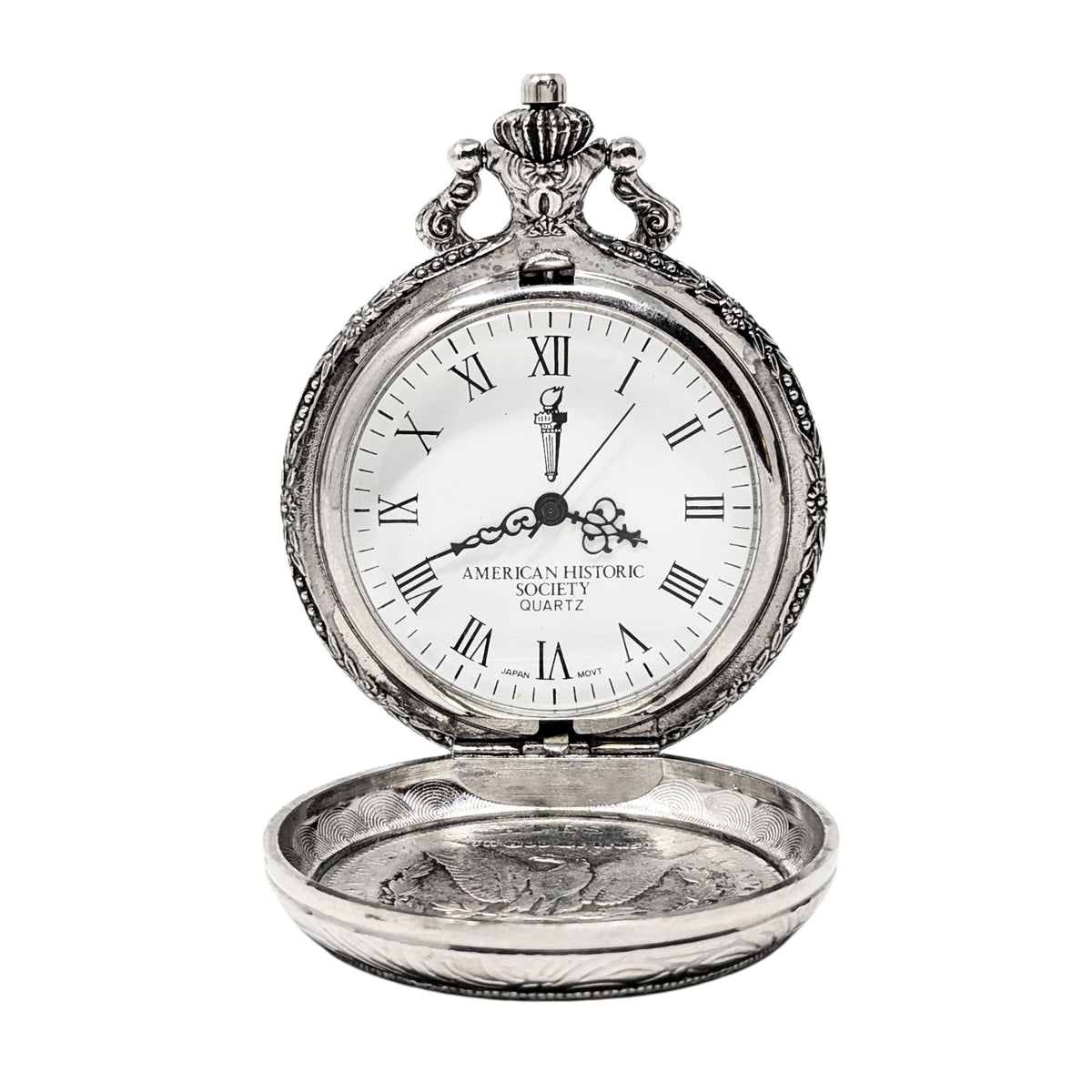 American Historic Society 1888-O Morgan Silver Dollar Pocket Watch