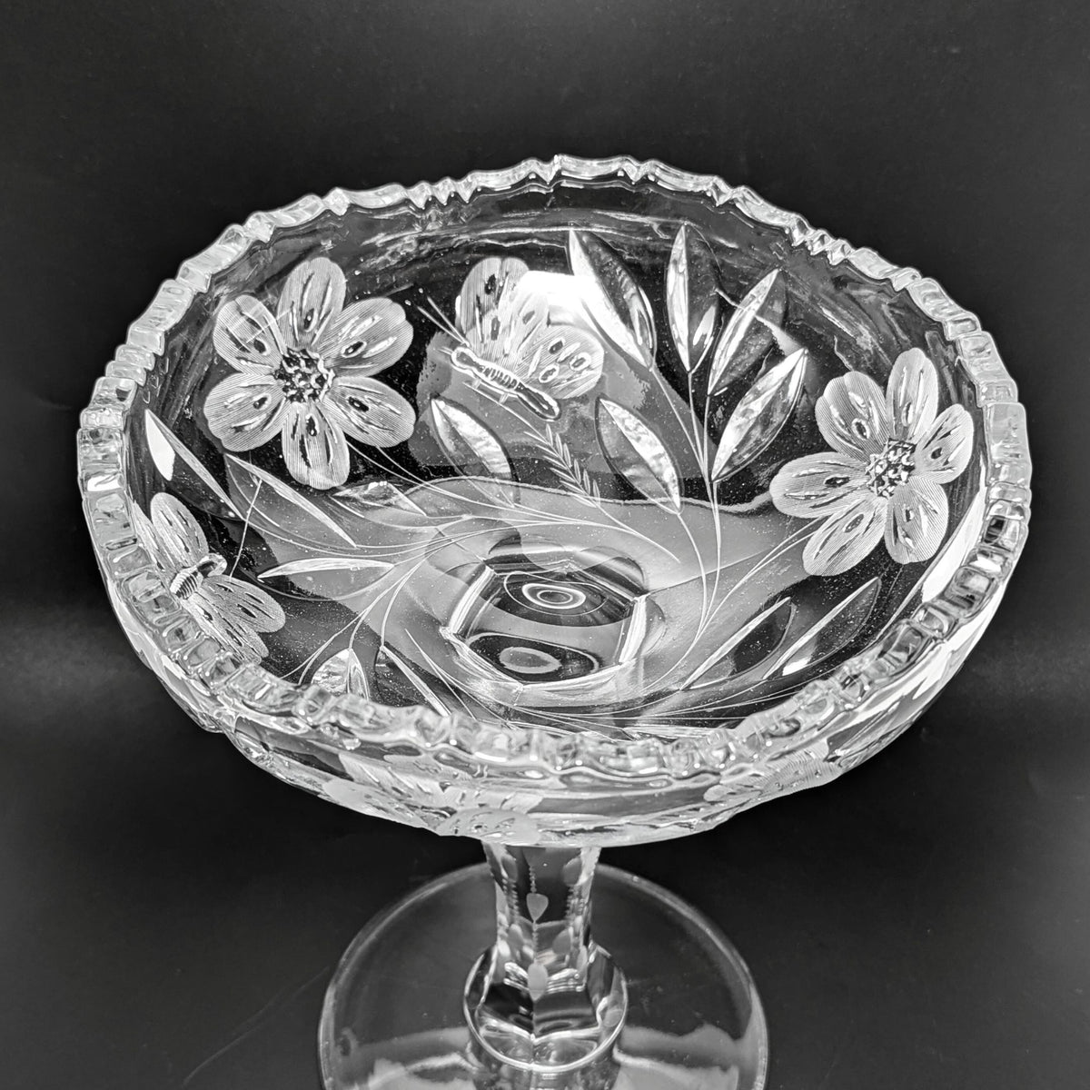 Cut Crystal Compote With Butterfly Motif