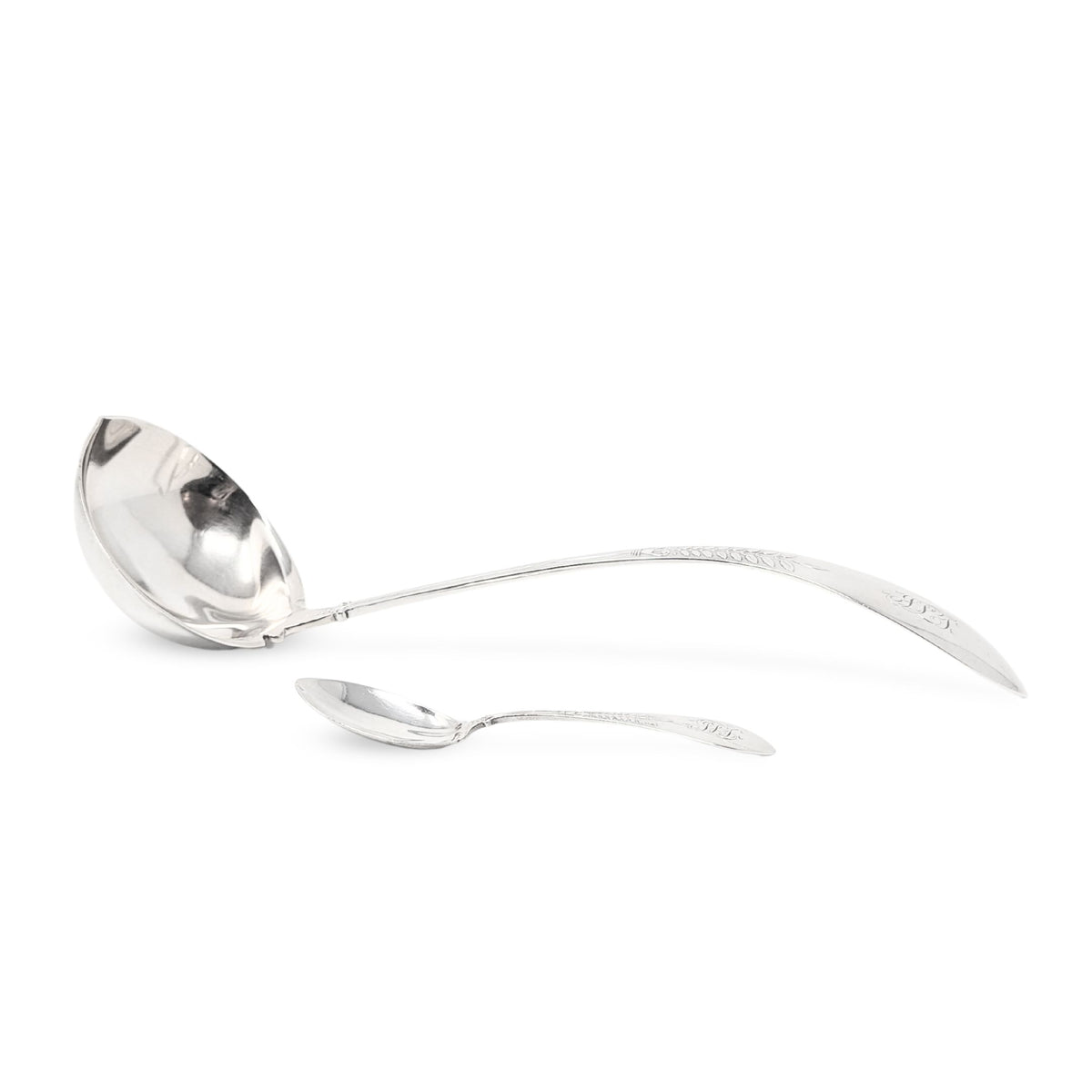 Gorham "Palm" Sterling Silver Soup Ladle & Teaspoon, Monogrammed JLT