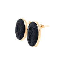 14K Gold 21mm Black Onyx Trojan Cameo Button Earrings