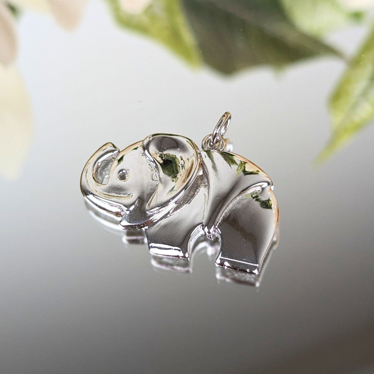 14K White Gold Elephant Pendant