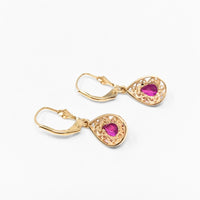 14K Gold Raspberry Sapphire Teardrop Earrings