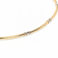 Italian 14K Two Tone Gold Bar Link & Diamond Bow 17” Choker Necklace