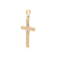 14K Gold 39mm Brushed Diamond Cut Cross Pendant