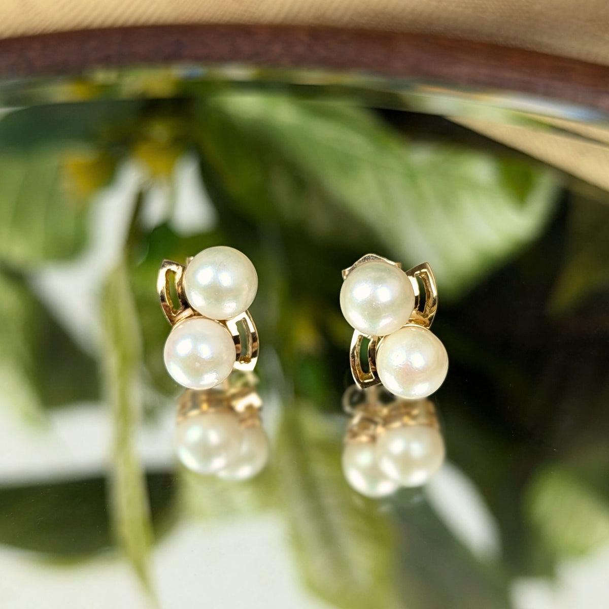 14K Gold Double Pearl Earrings