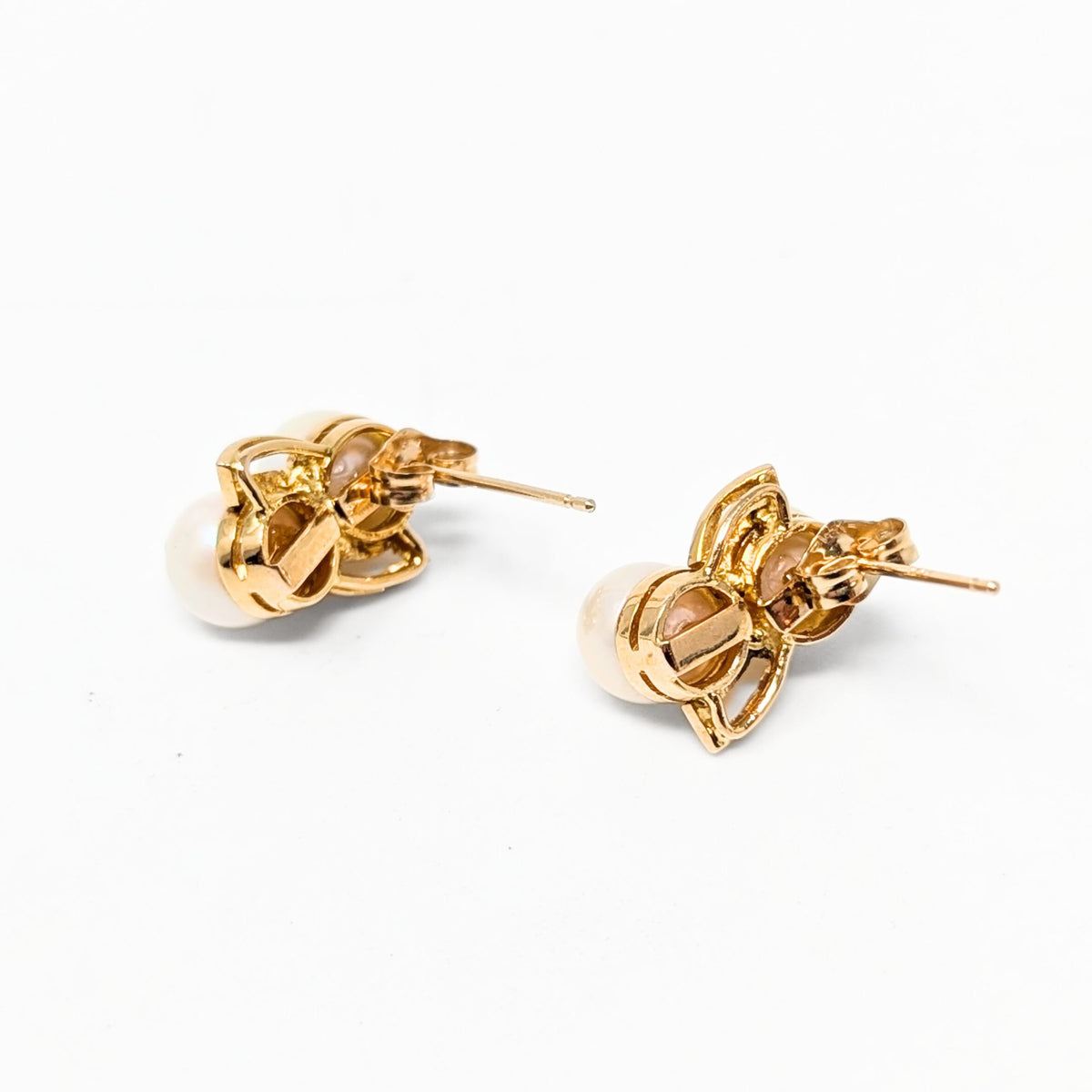 14K Gold Double Pearl Earrings