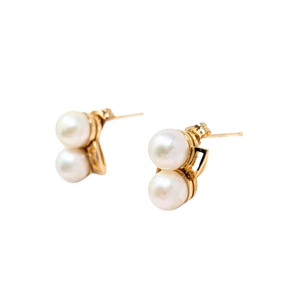 14K Gold Double Pearl Earrings