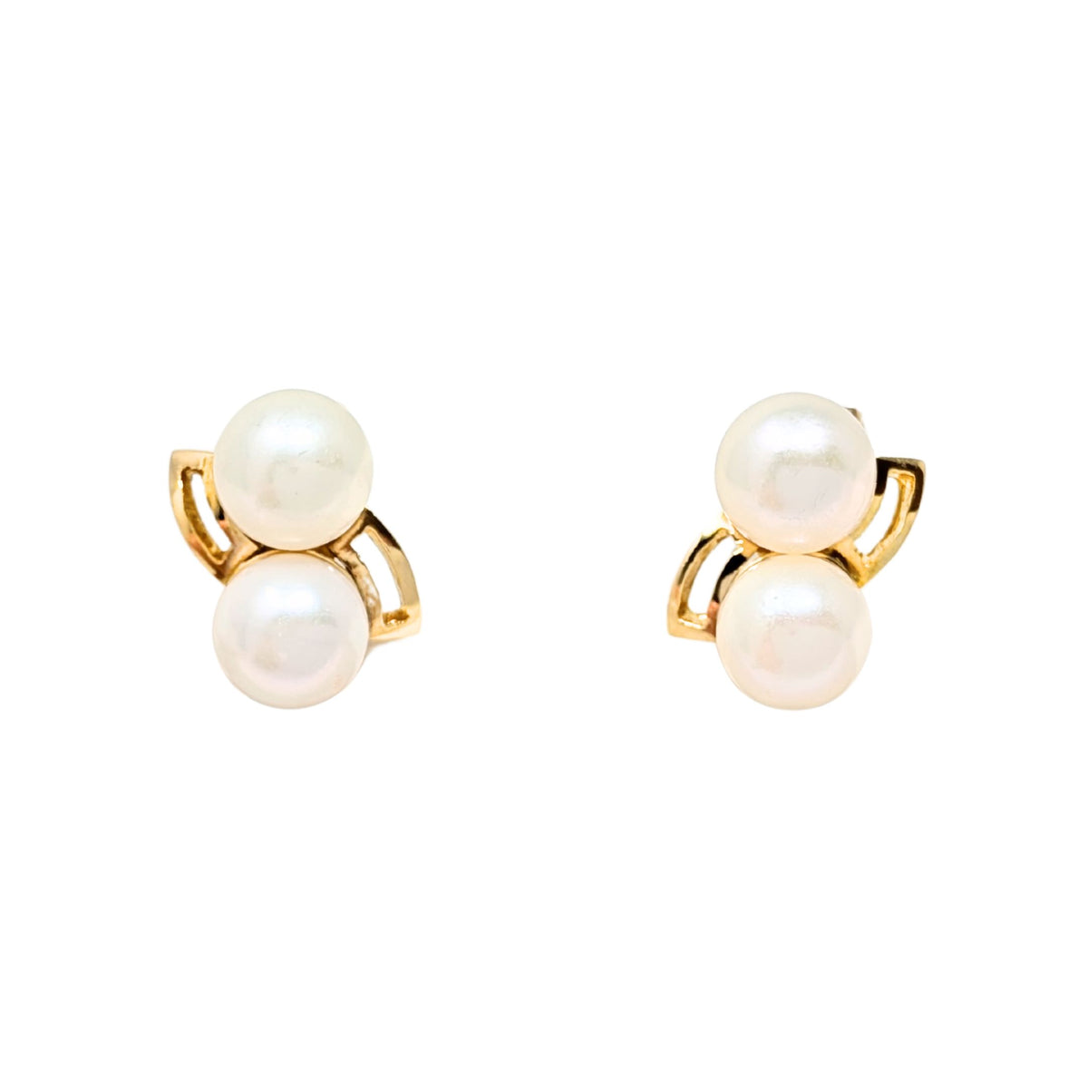 14K Gold Double Pearl Earrings