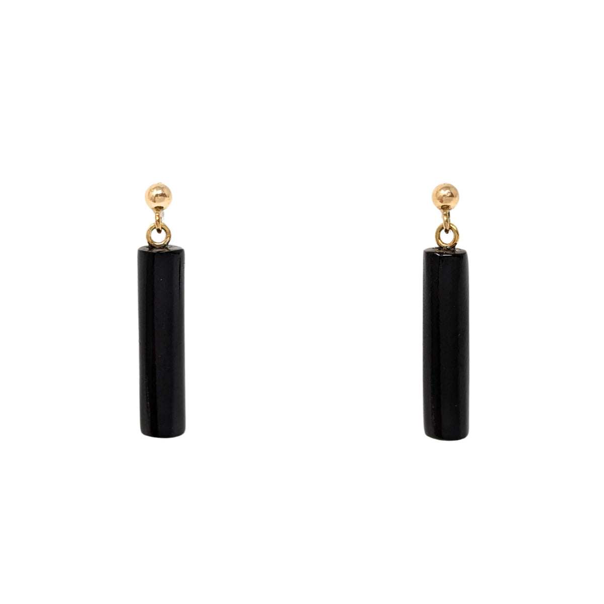 14K Gold Black Onyx Bar Drop Earrings