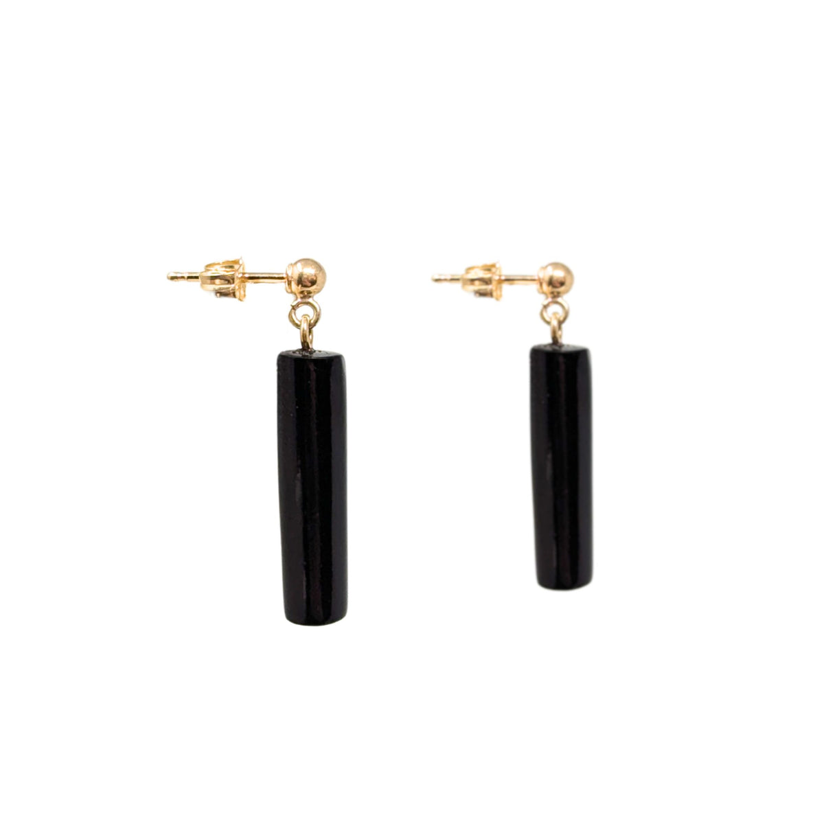 14K Gold Black Onyx Bar Drop Earrings