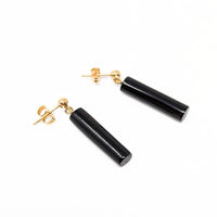 14K Gold Black Onyx Bar Drop Earrings