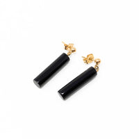 14K Gold Black Onyx Bar Drop Earrings