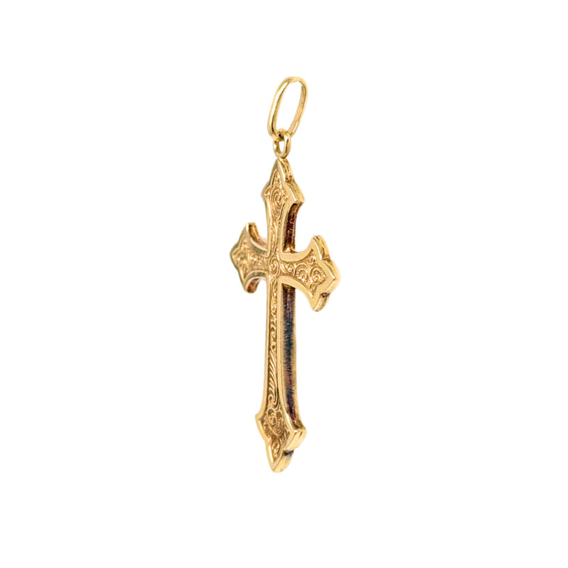 18K Gold Engraved Antique Style Cross Pendant