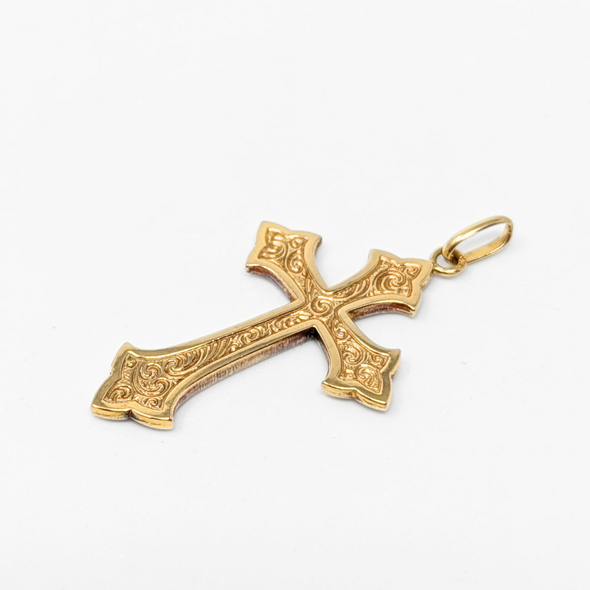 18K Gold Engraved Antique Style Cross Pendant