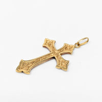 18K Gold Engraved Antique Style Cross Pendant