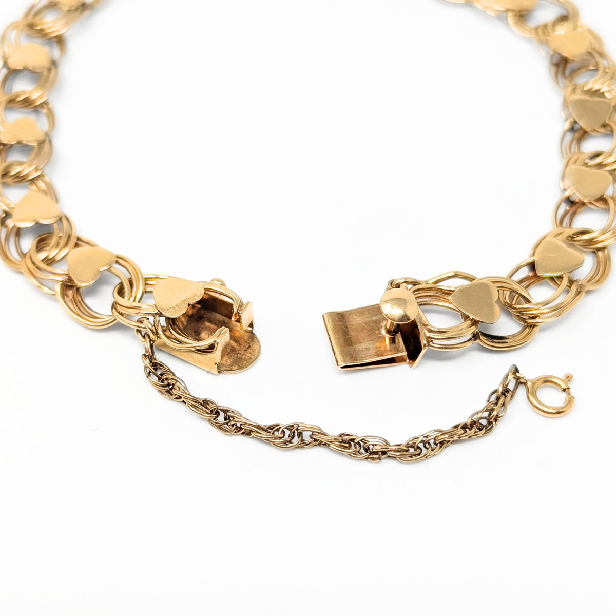 14K Gold Triple Link Heart Accent Charm Bracelet