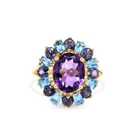 10K Gold Vintage Amethyst & Aquamarine Ring - Size 7.25