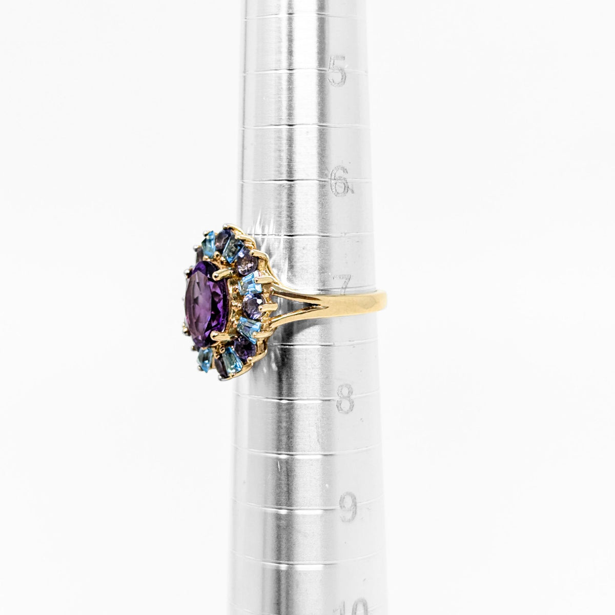 10K Gold Vintage Amethyst & Aquamarine Ring - Size 7.25