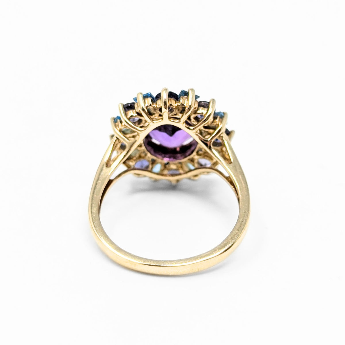 10K Gold Vintage Amethyst & Aquamarine Ring - Size 7.25