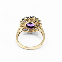 10K Gold Vintage Amethyst & Aquamarine Ring - Size 7.25