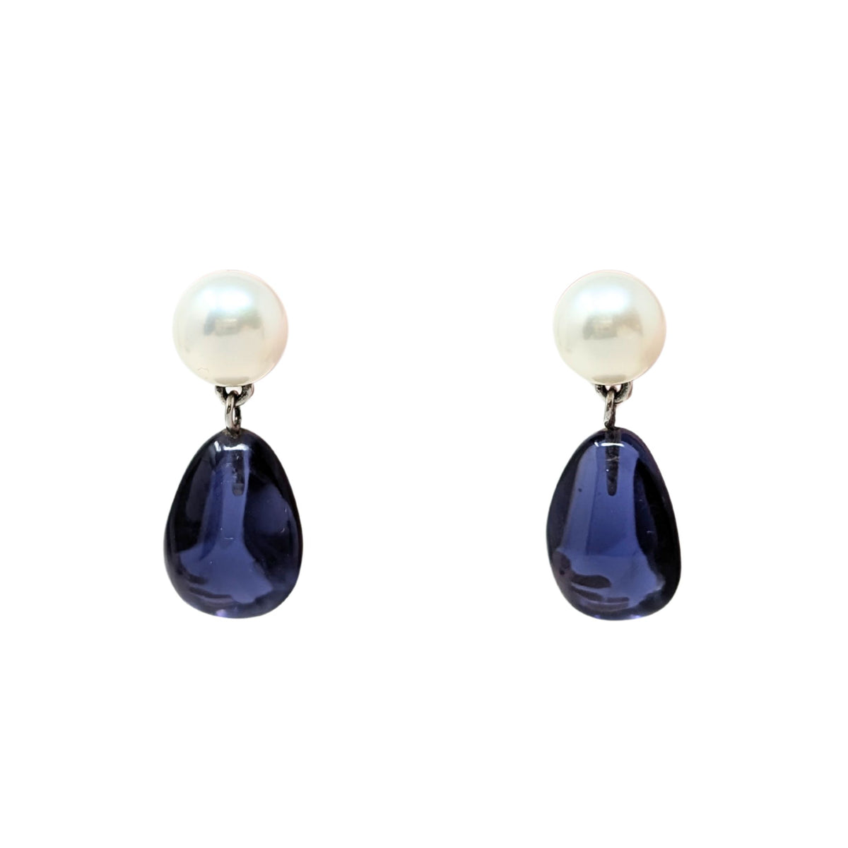 Tiffany & Co 18K White Gold, Pearl, & Iolite Drop Earrings