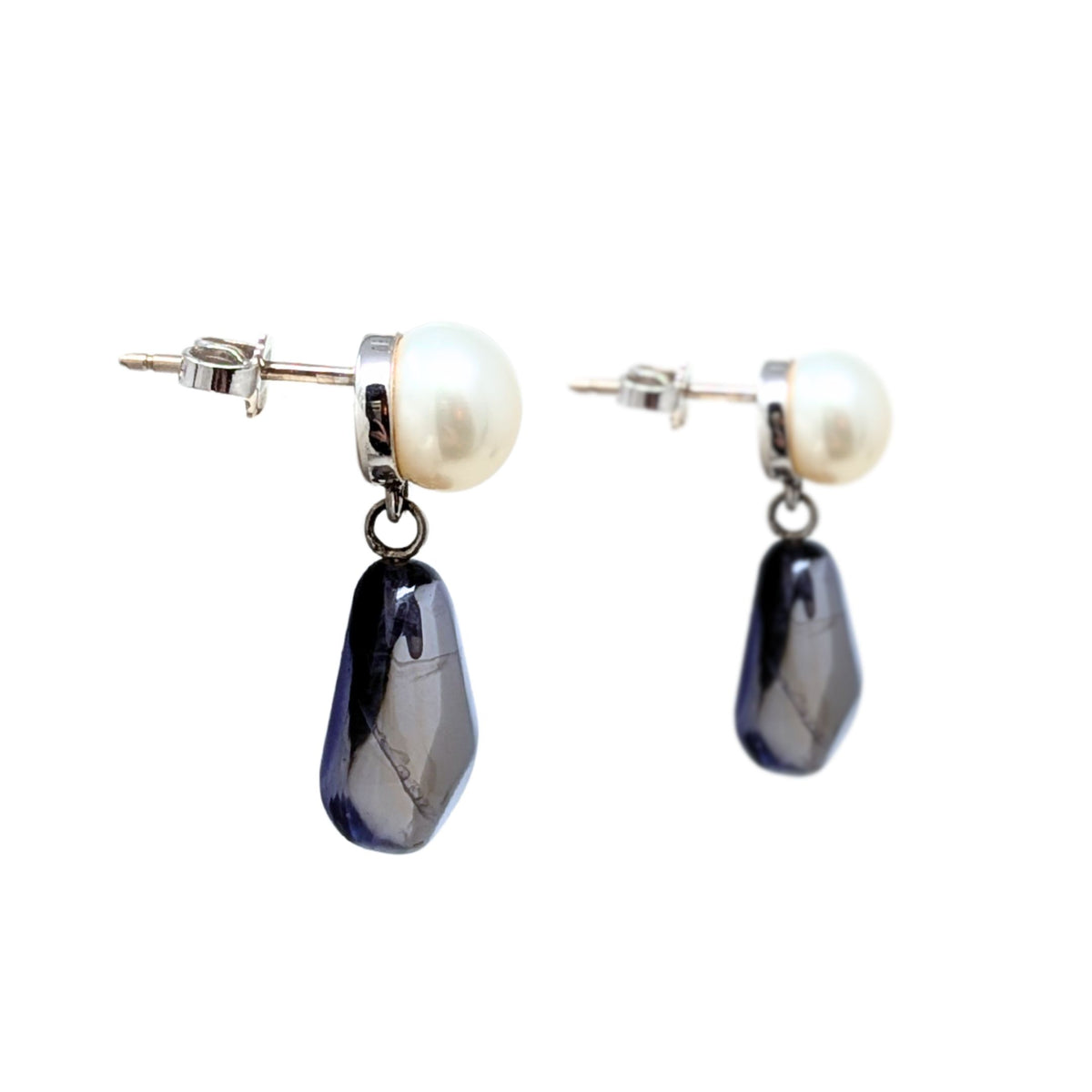 Tiffany & Co 18K White Gold, Pearl, & Iolite Drop Earrings