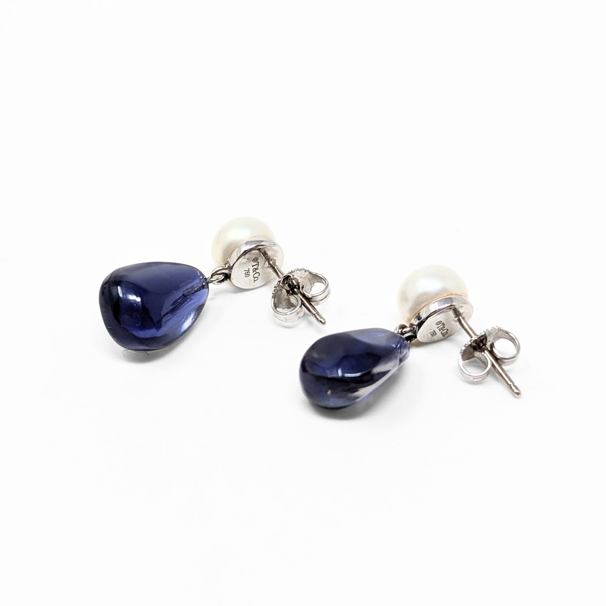 Tiffany & Co 18K White Gold, Pearl, & Iolite Drop Earrings