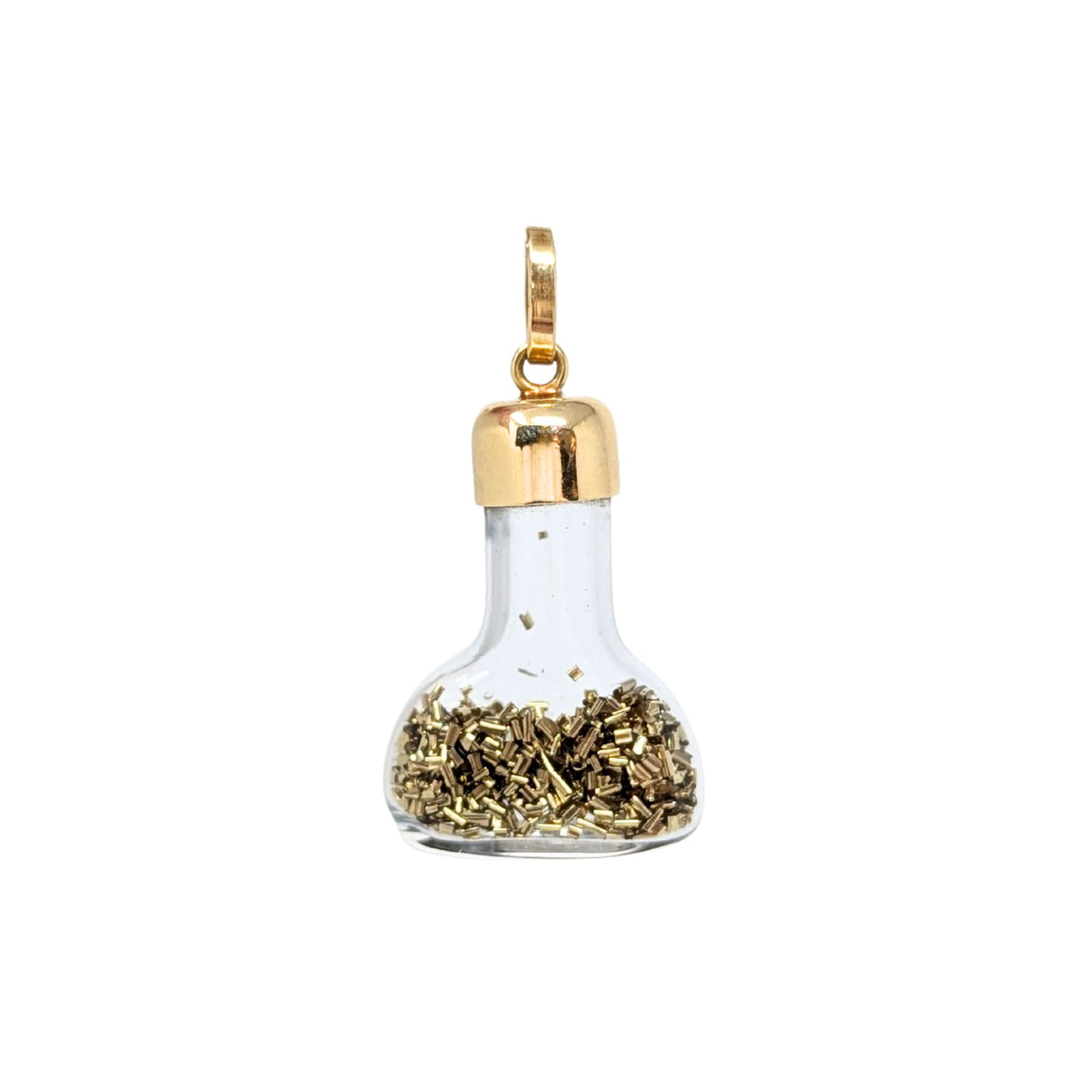 Glass Bottle Pendant W/ 14K Gold Shavings & Cap