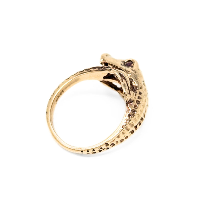 Vintage 14K Gold Alligator Ring W/ Ruby Eyes - Size 8