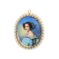 Victorian 14K Gold & Pearl Miniature Portrait Brooch/Pendant