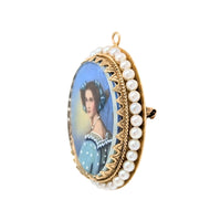 Victorian 14K Gold & Pearl Miniature Portrait Brooch/Pendant