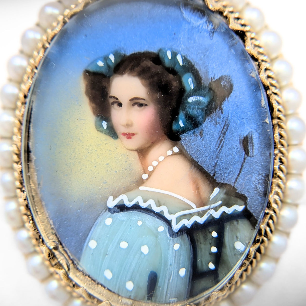 Victorian 14K Gold & Pearl Miniature Portrait Brooch/Pendant