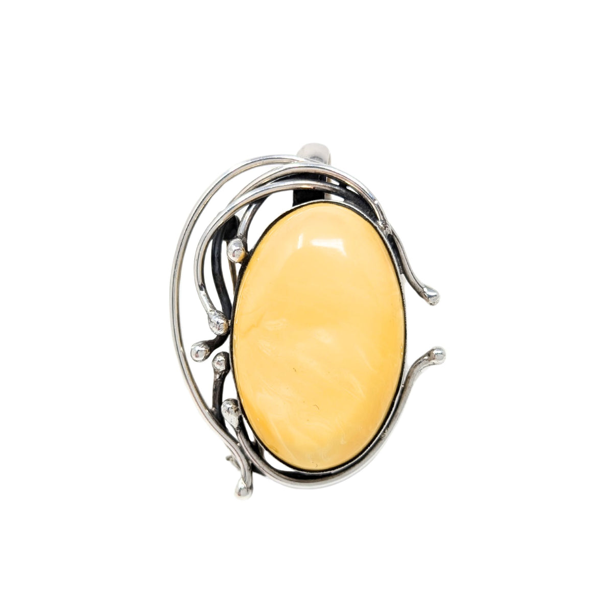 Art Nouveau Style Sterling Baltic Butterscotch Amber Pendant/Brooch