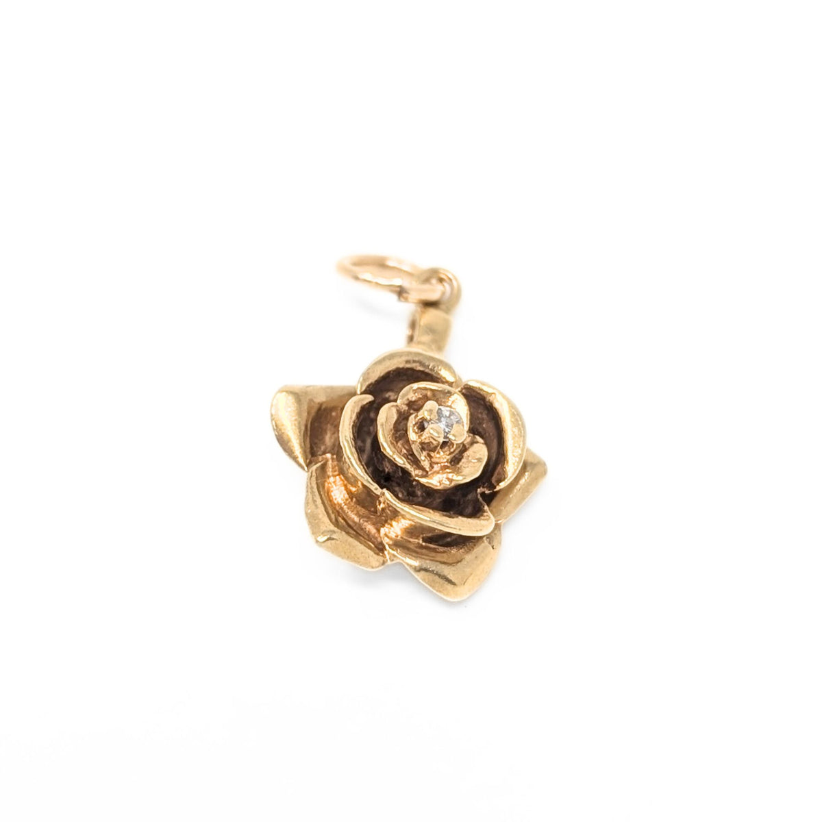 14K Gold & Diamond Rose Charm