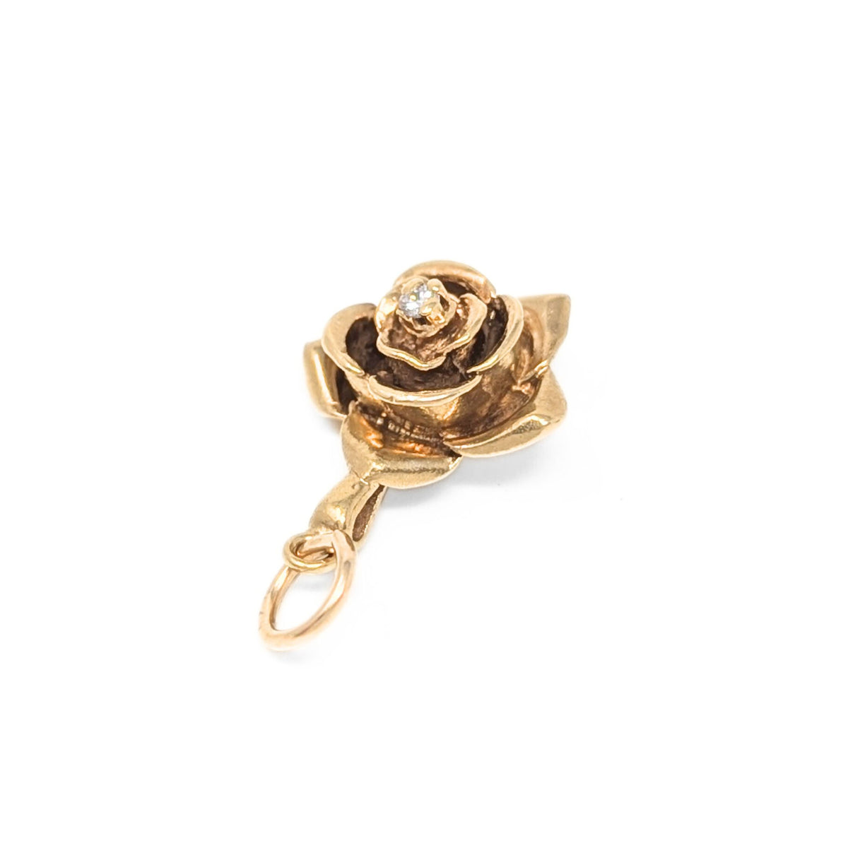 14K Gold & Diamond Rose Charm