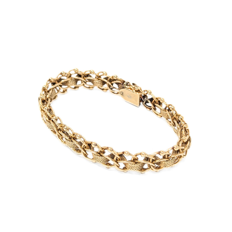 Vintage 14K Gold Double Link Weave Charm Bracelet