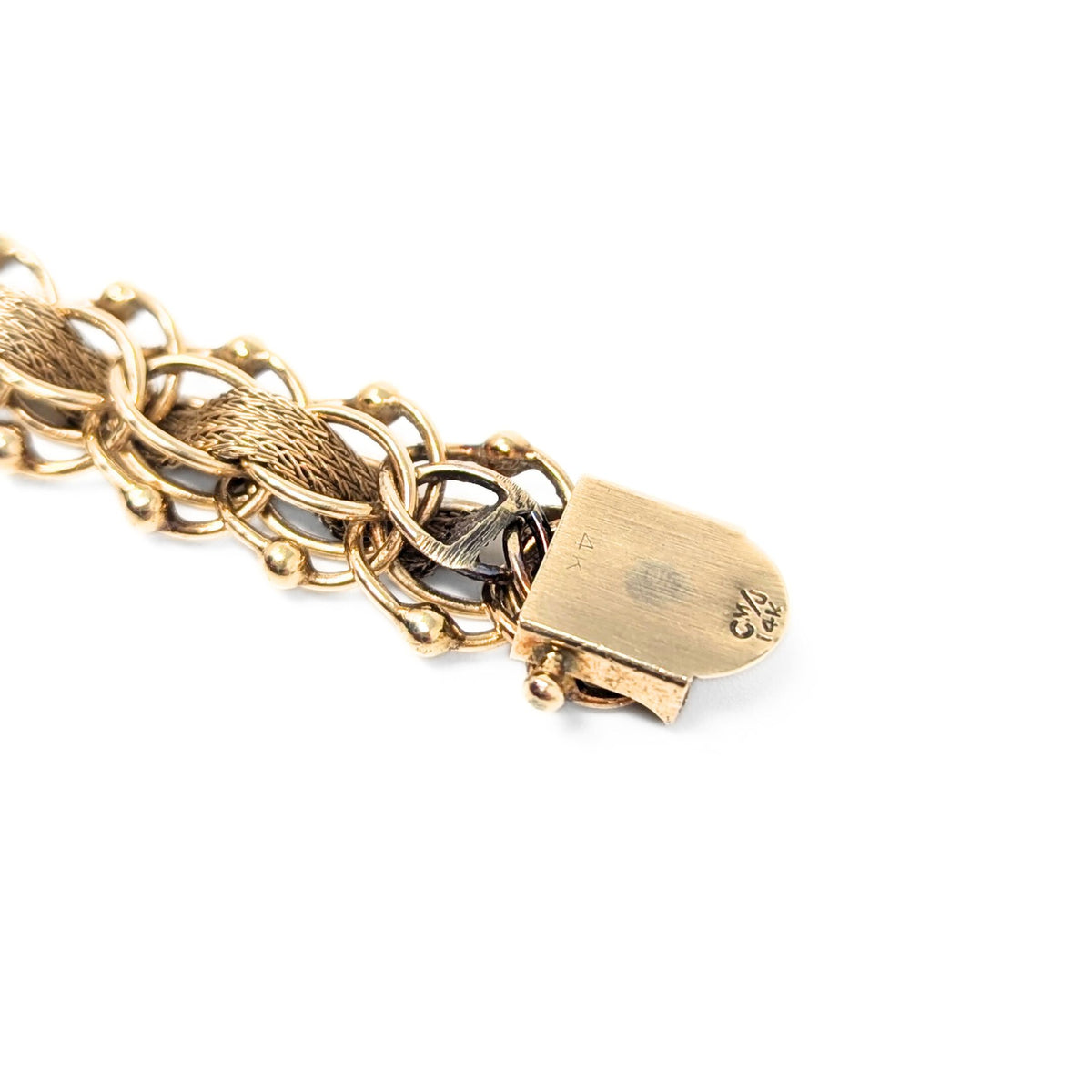 Vintage 14K Gold Double Link Weave Charm Bracelet